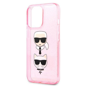Оригинален твърд гръб KARL LAGERFELD Glitter Karl's & Choupette KLHCP13LKCTUGLP - iPhone 13 Pro розов - Img 6