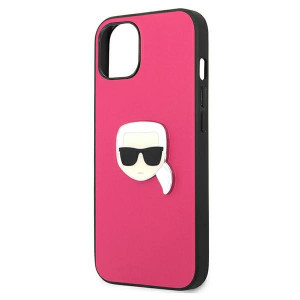 Оригинален твърд гръб KARL LAGERFELD Leather Ikonik Karl's Head Metal KLHCP13SPKMP - iPhone 13 mini розов - Img 6