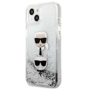 Оригинален твърд гръб KARL LAGERFELD Liquid Glitter Karl & Choupette Head KLHCP13SKICGLS - iPhone 13 mini сив - Img 2