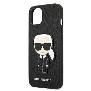 Оригинален твърд гръб KARL LAGERFELD Saffiano Ikonik Karl's Patch KLHCP13SOKPK - iPhone 13 mini черен - Img 6
