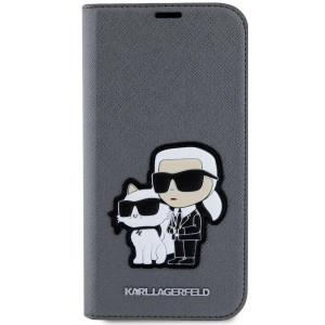 Оригинален твърд гръб KARL LAGERFELD Saffiano Karl & Choupette KLBKP14SSANKCPG - iPhone 14 сребрист - Img 3