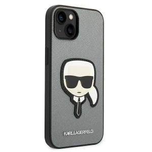 Оригинален твърд гръб KARL LAGERFELD Saffiano Karl's Head Patch KLHCP14SSAPKHG - iPhone 14 сребрист - Img 4