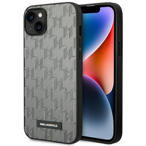 Оригинален твърд гръб KARL LAGERFELD Saffiano Mono Metal Logo KLHCP14SSAKLHPG - iPhone 14 сив - Img 1