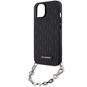 Оригинален твърд гръб KARL LAGERFELD Saffiano Monogram Chain KLHCP14SSACKLHPK - iPhone 14 черен - Img 5