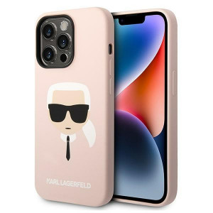 Оригинален твърд гръб KARL LAGERFELD Silicone Karl's Head MagSafe KLHMP14XSLKHLP - iPhone 14 Pro Max светлорозов - Img 1