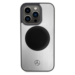 Оригинален твърд гръб MERCEDES Leather & Alu MagSafe - iPhone 15 Pro сребрист - Img 3
