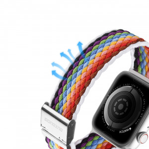Плетена каишка DUX DUCIS Mixture II - Apple Watch 41mm Series 9 / 41mm Series 8 / 41mm Series 7 / 40mm Series 6 / 40mm SE / 40mm Series 5 / 40mm Series 4 / 38mm Series 3 / 38mm Series 2 / 38mm (1st gen) многоцветни райета - Img 9