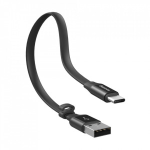 Плосък кабел за зареждане и данни със закопчалка BASEUS Nimble USB Type A към USB Type C 2A 0.23m (CATMBJ-01) черен - Img 3