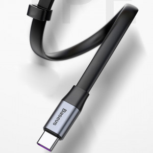 Плосък кабел за зареждане и данни BASEUS Simple HW USB Type A към USB Type C с бързо зареждане 3.0 5A 40W 0.23m (CATMBJ-BG1) сив - Img 16