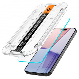 Плосък стъклен протектор SPIGEN TR Ez Fit с инструмент за поставяне - iPhone 15 Pro Max прозрачен - Img 3