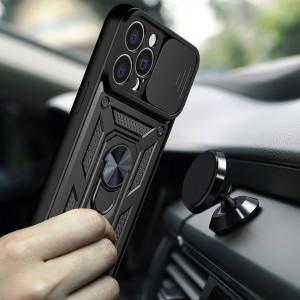 Подсилен гръб Hybrid Armor Camshield с подвижно покритие за камерата и стойка - iPhone 14 Plus син - Img 3