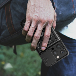 Подсилен гръб Hybrid Armor Camshield с подвижно покритие за камерата и стойка - iPhone 15 Pro Max розов - Img 7