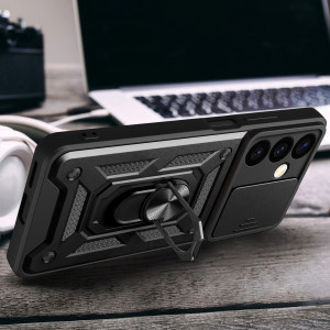 Подсилен гръб Hybrid Armor Camshield с подвижно покритие за камерата и стойка - Samsung Galaxy S24+ черен - Img 9