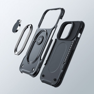 Подсилен гръб JOYROOM Dual Hinge с ринг стойка - iPhone 14 Pro черен - Img 2