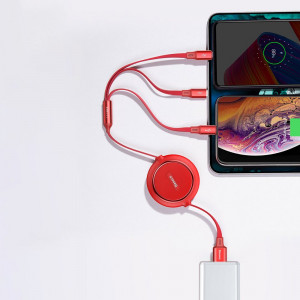 Прибиращ се кабел за зареждане и данни BASEUS Golden Loop 3in1 USB кабел Type A към micro USB / Lightning / USB Type C 3.5A 35cm-10.2m черен (CAMLT-JH01) - Img 14