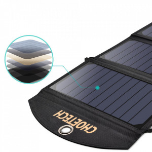 Сгъваемо соларно зарядно CHOETECH 19W 2x USB Type A черно - Img 7