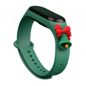 Силиконова каишка Xmas - Xiaomi Mi Band 3 / Band 4 коледен дизайн (камбанка) тъмнозелен - Img 1