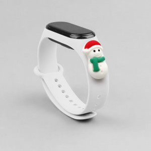 Силиконова каишка Xmas - Xiaomi Mi Band 3 / Band 4 коледен дизайн (снежен човек 1) бял - Img 2