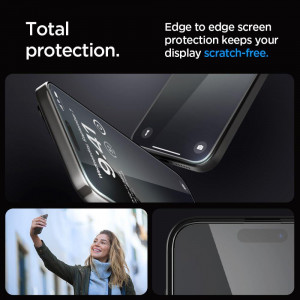 Стъклен протектор с пълно покритие SPIGEN TR Ez Fit с инструмент за поставяне съвместим с гръб - iPhone 15 Pro Max черен - Img 9
