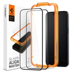 2 бр. закален стъклен протектор SPIGEN Align Master FC с инструмент за поставяне - iPhone 15 Pro Max черен - Img 1