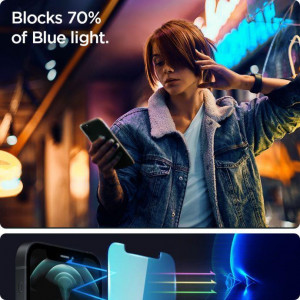2 бр. закален стъклен протектор SPIGEN TR Ez Fit с филтър против синя светлина и инструмент за поставяне - iPhone 13 / 13 Pro / 14 - Img 2