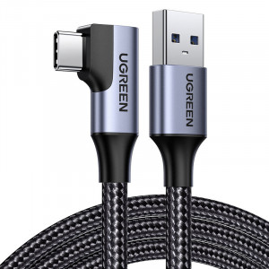 90° кабел за зареждане и данни с оплетка UGREEN US385 USB Type A към USB Type C 5Gb/s 3A 1m черен - Img 1