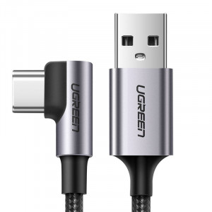 90° кабел за зареждане и данни с оплетка UGREEN USB Type A към USB Type C 3A 1m (50941) сив - Img 1