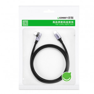 90° кабел за зареждане и данни с оплетка UGREEN USB Type C към USB Type C Power Delivery 60 W 20 V 3A 1m черен / сив (US255 50123) - Img 5