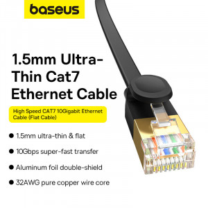 Бърз плосък интернет кабел BASEUS RJ45 cat.7 10Gb/s 2m черен - Img 12