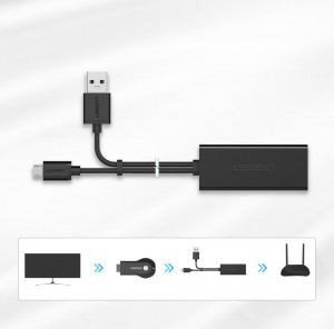 Външен мрежов адаптер за Chromecast UGREEN Micro USB / USB Type A към RJ45 100Mbps 1m (30985) черен - Img 8
