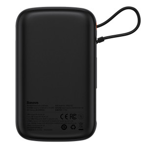 Външна батерия BASEUS Qpow Digital дисплей 10000mAh 22.5W с бързо зареждане / PD / SCP / FCP с вграден USB-C кабел черна - Img 3