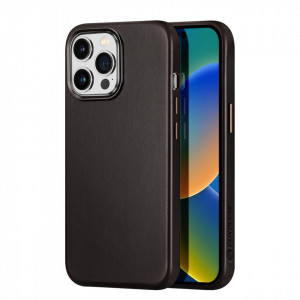 Гръб от естествена кожа DUX DUCIS Naples MagSafe - iPhone 14 Pro тъмнокафяв - Img 1
