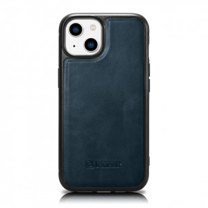 Гръб от естествена кожа iCARER Leather Oil Wax MagSafe - iPhone 14 син - Img 1
