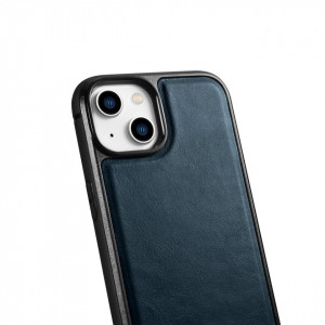 Гръб от естествена кожа iCARER Leather Oil Wax MagSafe - iPhone 14 син - Img 5