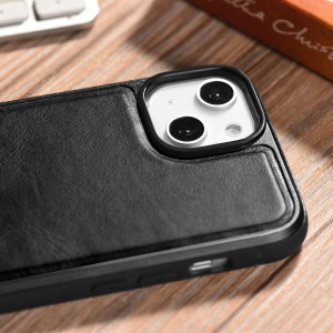 Гръб от естествена кожа iCARER Leather Oil Wax MagSafe - iPhone 14 черен - Img 15