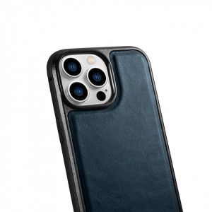 Гръб от естествена кожа iCARER Leather Oil Wax MagSafe - iPhone 14 Pro син - Img 5