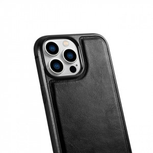 Гръб от естествена кожа iCARER Leather Oil Wax MagSafe - iPhone 14 Pro Max черен - Img 5