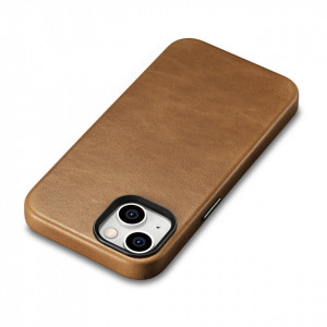 Гръб от естествена кожа iCARER Leather Oil Wax Premium MagSafe - iPhone 14 кафяв - Img 7