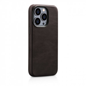 Гръб от естествена кожа iCARER Leather Oil Wax Premium MagSafe - iPhone 14 Pro кафяв - Img 5