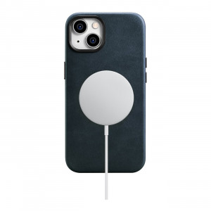 Гръб от естествена кожа iCARER Leather Oil Wax Premium MagSafe - iPhone 14 Plus тъмносин - Img 17
