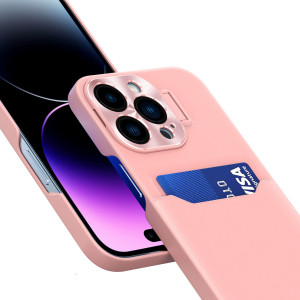 Гръб със стойка и джоб за карти Leather Stand - iPhone 14 Plus розов - Img 5