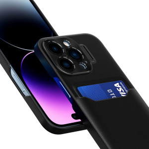 Гръб със стойка и джоб за карти Leather Stand - iPhone 14 Pro черен - Img 3