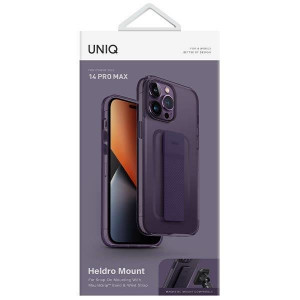 Гръб с лентов държач и каишка UNIQ Heldro с антимикробно покритие - iPhone 14 Pro Max лилава смокиня - Img 3