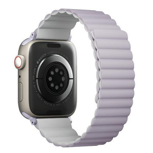Двулицева магнитна каишка UNIQ Revix - Apple Watch Ultra 49mm / Ultra 2 49mm / 45mm Series 9 / 45mm Series 8 / 45mm Series 7 / 44mm SЕ (2nd gen) / 44mm SE / 44mm Series 6 / 44mm Series 5 / 44mm Series 4 / 42mm Series 3 / 42mm Series 2 люляк / бял - Img 3