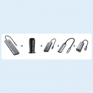 Докинг станция с дисплей CHOETECH 12в1 USB Type C към USB Type C / USB Type A / HDMI / VGA / мини жак 3.5mm / четец за SD и Micro SD карти (HUB-M26) сива - Img 8