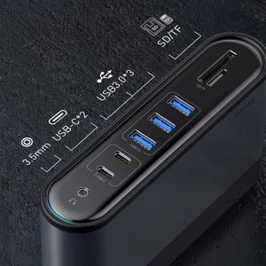 Докинг станция BASEUS 3x USB Type A 3.2 Gen.1 / 2x USB Type A 2.0 / 2x USB Type C / четец за SD и Micro SD карти / мини жак 3.5mm / 3x HDMI / RJ45 1Gbps / USB Tyype C Power Delivery 100W (EU / CN / UK стандарт) (CAHUB-DG0G) сива - Img 15