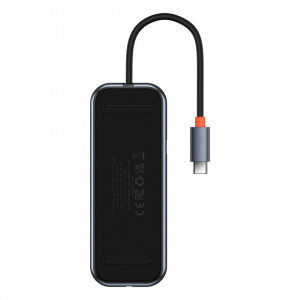 Докинг станция BASEUS AcmeJoy USB Type C към USB Type C Power Delivery & Data / 2x USB Type A 3.0 / USB Type A 2.0 / HDMI / RJ45 (WKJZ010013) тъмносива - Img 3