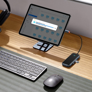 Докинг станция BASEUS AcmeJoy USB Type C към USB Type C Power Delivery & Data / 2x USB Type A 3.0 / USB Type A 2.0 / HDMI / RJ45 (WKJZ010013) тъмносива - Img 16