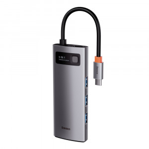 Докинг станция BASEUS Metal Gleam Series 5в1 USB Type C към HDMI / 3x USB Type A / USB Type C Power Delivery 30Hz Version сива - Img 2