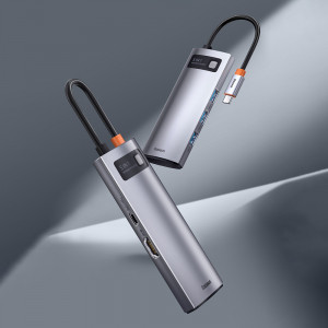 Докинг станция BASEUS Metal Gleam Series 5в1 USB Type C към HDMI / 3x USB Type A / USB Type C Power Delivery 30Hz Version сива - Img 12